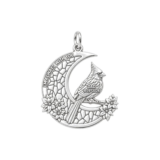 Cardinal on Moon Charm Bracelet – Personalized Memorial Gift – silver charm, front view