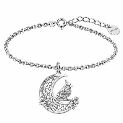 Cardinal on Stained Glass Moon Charm Bracelet Set – silver, front view