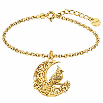 Cardinal on Stained Glass Moon Charm Bracelet Set – 18K gold, front view