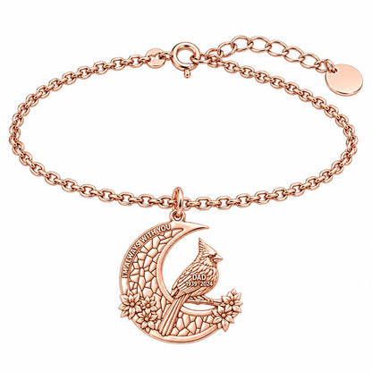 Cardinal on Stained Glass Moon Charm Bracelet Set – rose gold, front view