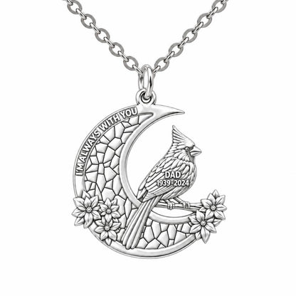 Cardinal on Stained Glass Moon Charm Necklace Set – silver, front view