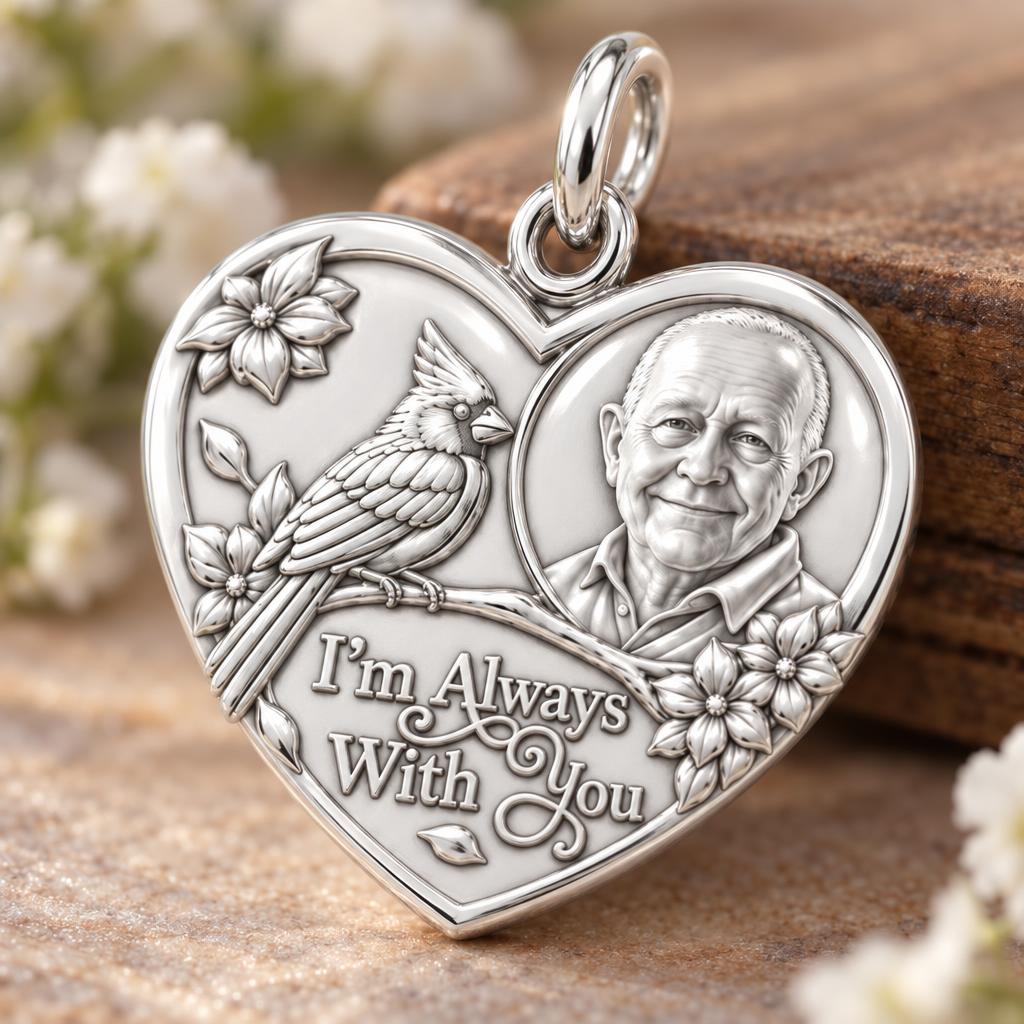 Cardinal Portrait Heart Charm Bracelet – Personalized Memorial Gift – macro detail of the charm