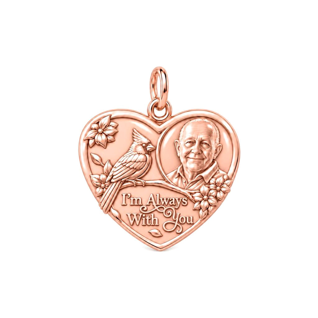 Cardinal Portrait Heart Charm Bracelet – Personalized Memorial Gift – rose gold 2 cm charm, front view