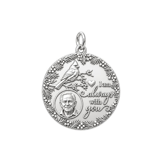 Cardinal Remembrance Charm Bracelet – Personalized Memorial Gift – silver plated 3 cm charm, front view