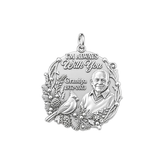 Cardinal Remembrance Charm Bracelet – Personalized Memorial Gift – silver plated 2 cm charm, front view