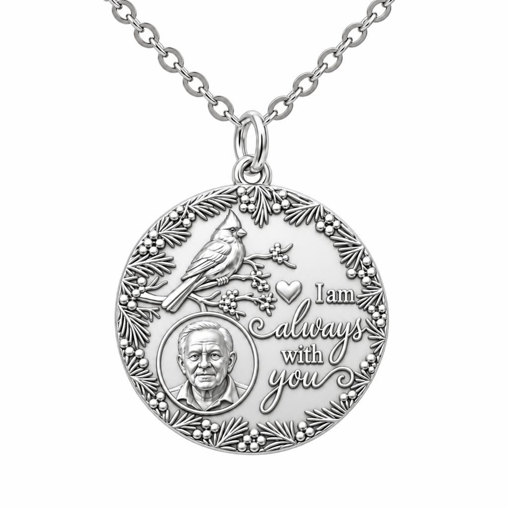 Cardinal Remembrance Portrait Charm Necklace Set – silver, front view