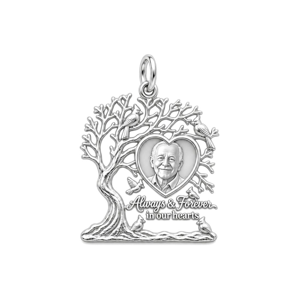 Cardinal Tree of Life Charm Bracelet – Personalized Memorial Gift – silver plated 2 cm charm, front view