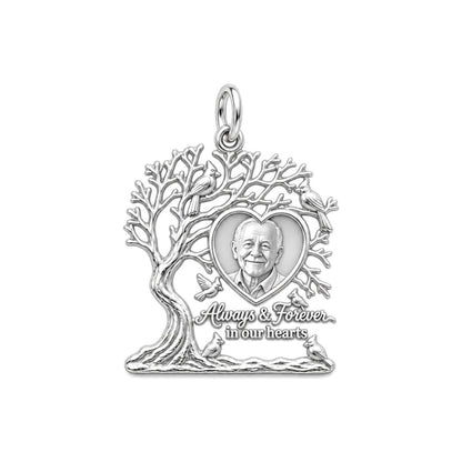 Cardinal Tree of Life Charm Bracelet – Personalized Memorial Gift – silver plated 2 cm charm, front view