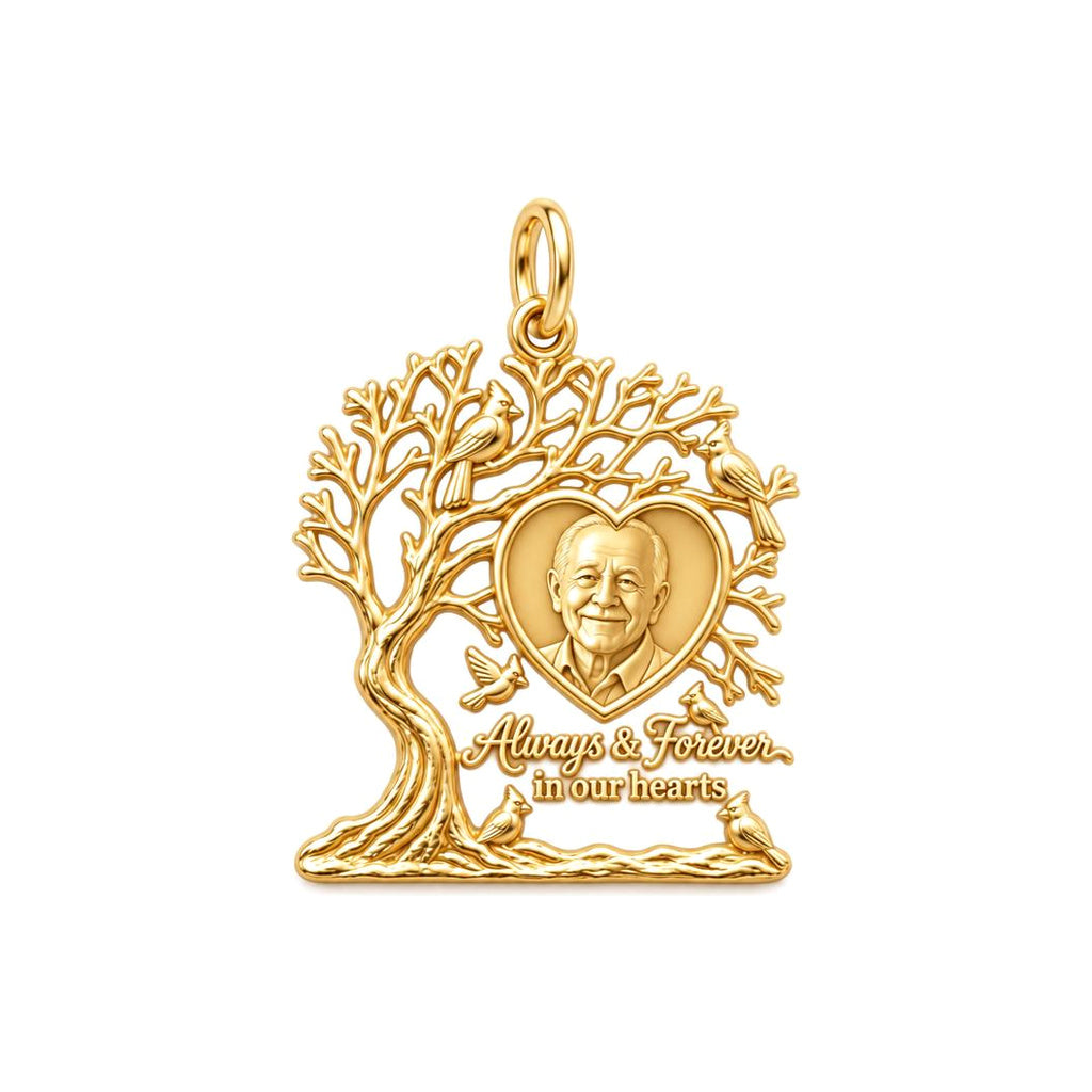 Cardinal Tree of Life Charm Bracelet – Personalized Memorial Gift – 18K gold plated 2 cm charm, front view