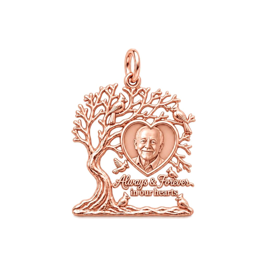 Cardinal Tree of Life Charm Bracelet – Personalized Memorial Gift – rose gold 2 cm charm, front view