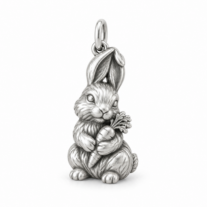 Carrot Cuddle Bunny Charm — Silver | charm-topics-remaining-444-2026-09-14 | topic-370