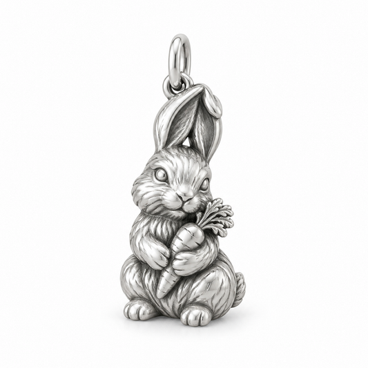 Carrot Cuddle Bunny Charm — Silver | charm-topics-remaining-444-2026-09-14 | topic-370