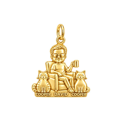Cat Dad Armchair Ritual Charm Bracelet – Personalized Dad Gift – 18K gold plated 3 cm charm, front view