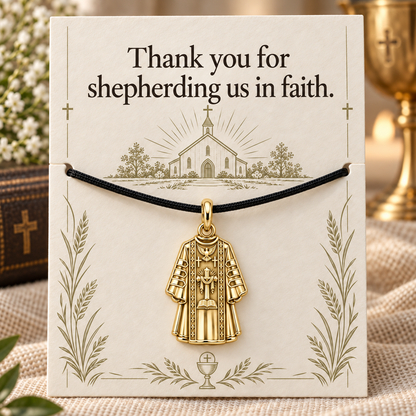 Thank You Father Priest Vestment Charm and Polyester Cord Bracelet Set Gift