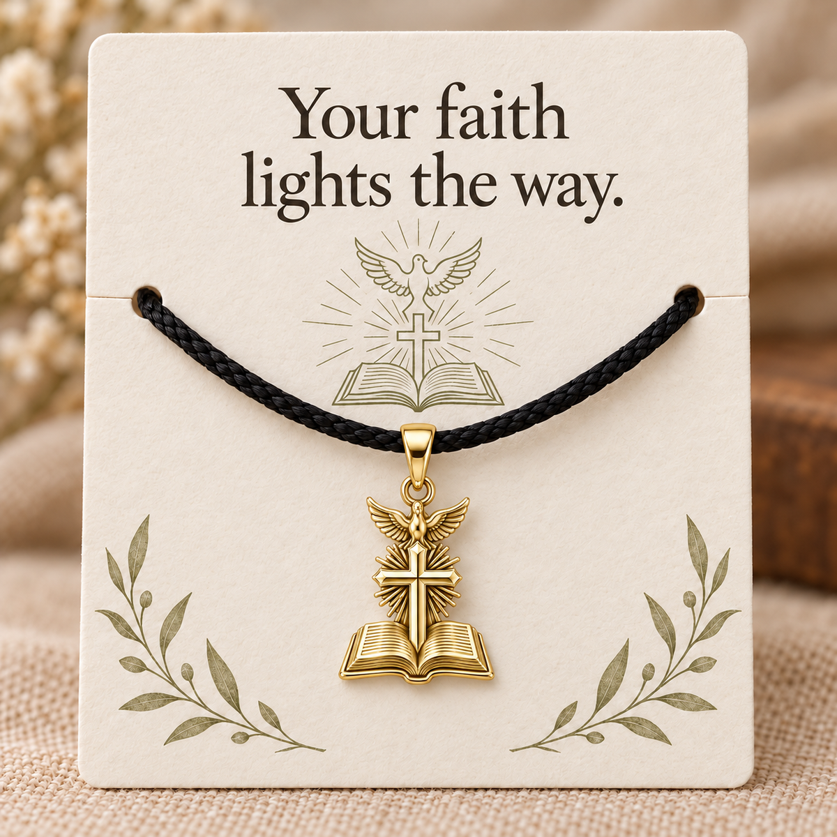 Holy Spirit Cross Bible Charm and Polyester Cord Bracelet Set Gift