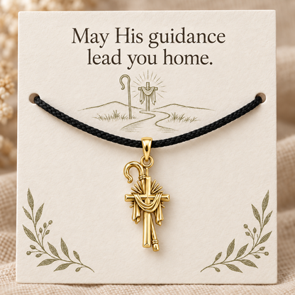 Shepherd Staff Cross Charm and Polyester Cord Bracelet Set Gift