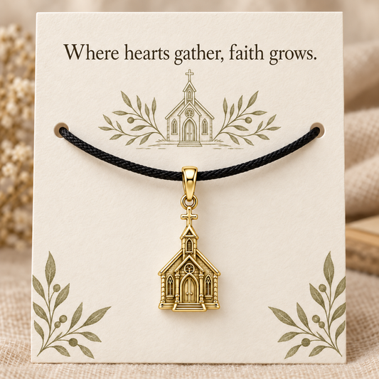 Church Chapel Charm and Polyester Cord Bracelet Set Gift