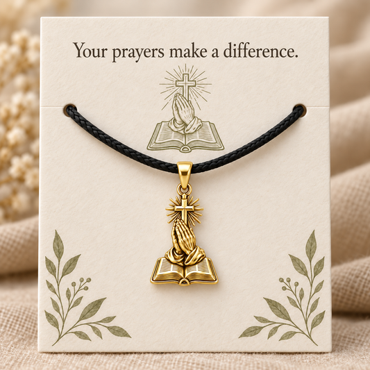 Praying Hands Bible Charm and Polyester Cord Bracelet Set Gift