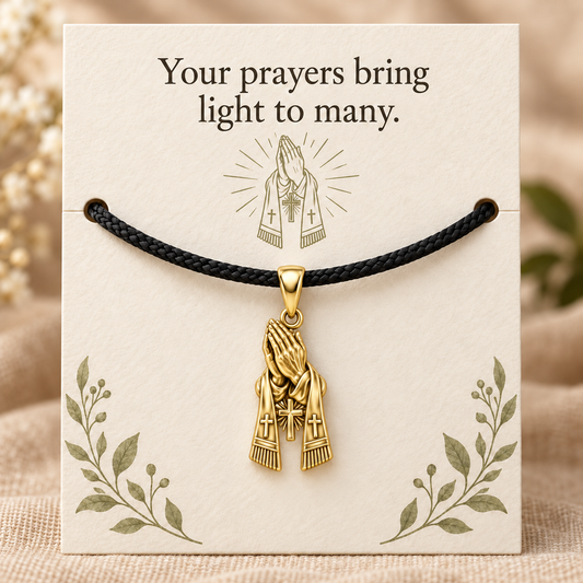 Praying Hands Stole Charm and Polyester Cord Bracelet Set Gift