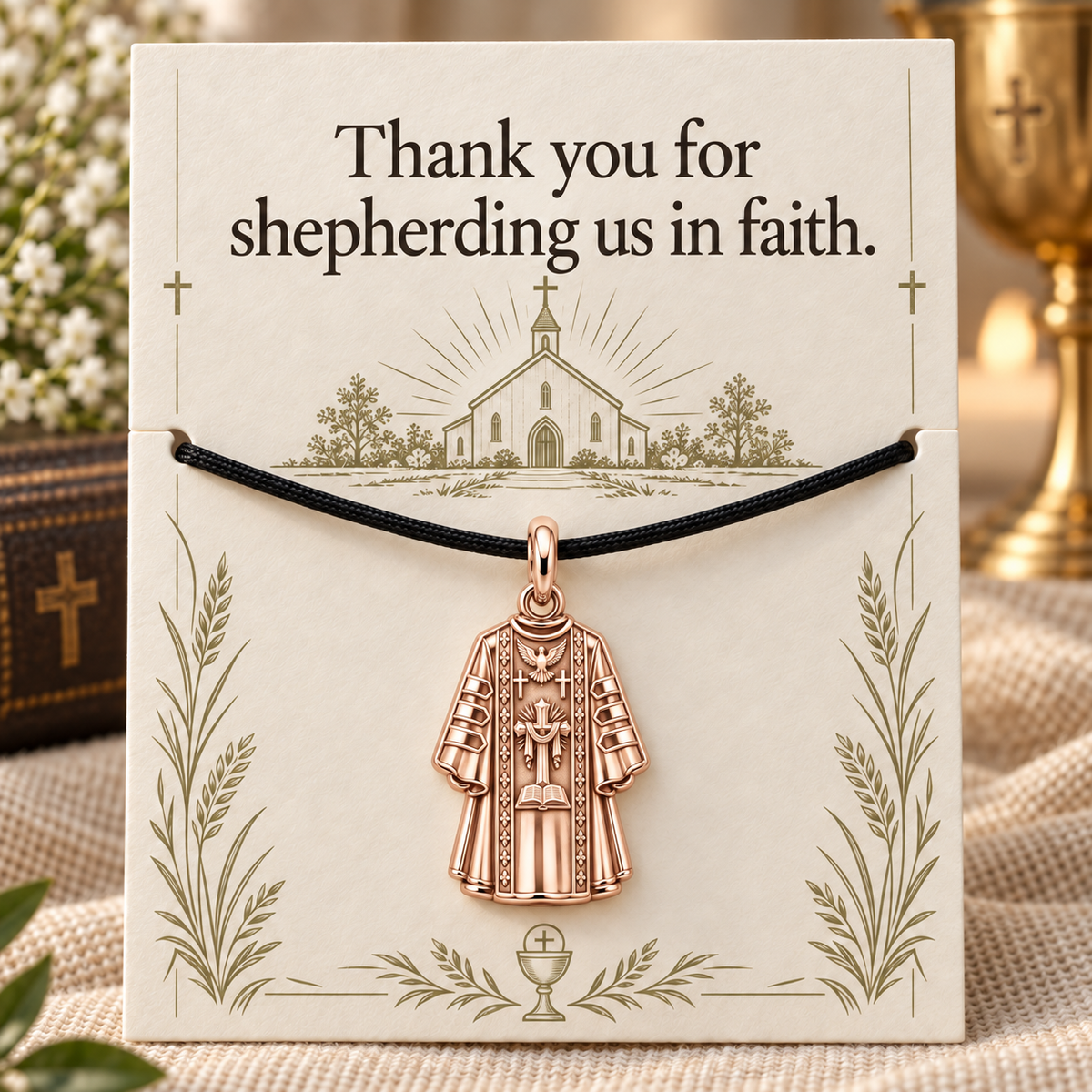 Thank You Father Priest Vestment Charm and Polyester Cord Bracelet Set Gift