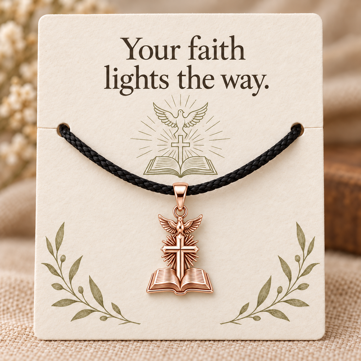 Holy Spirit Cross Bible Charm and Polyester Cord Bracelet Set Gift