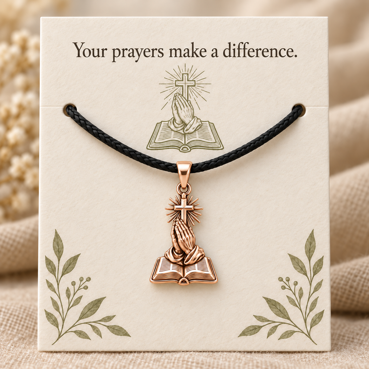 Praying Hands Bible Charm and Polyester Cord Bracelet Set Gift
