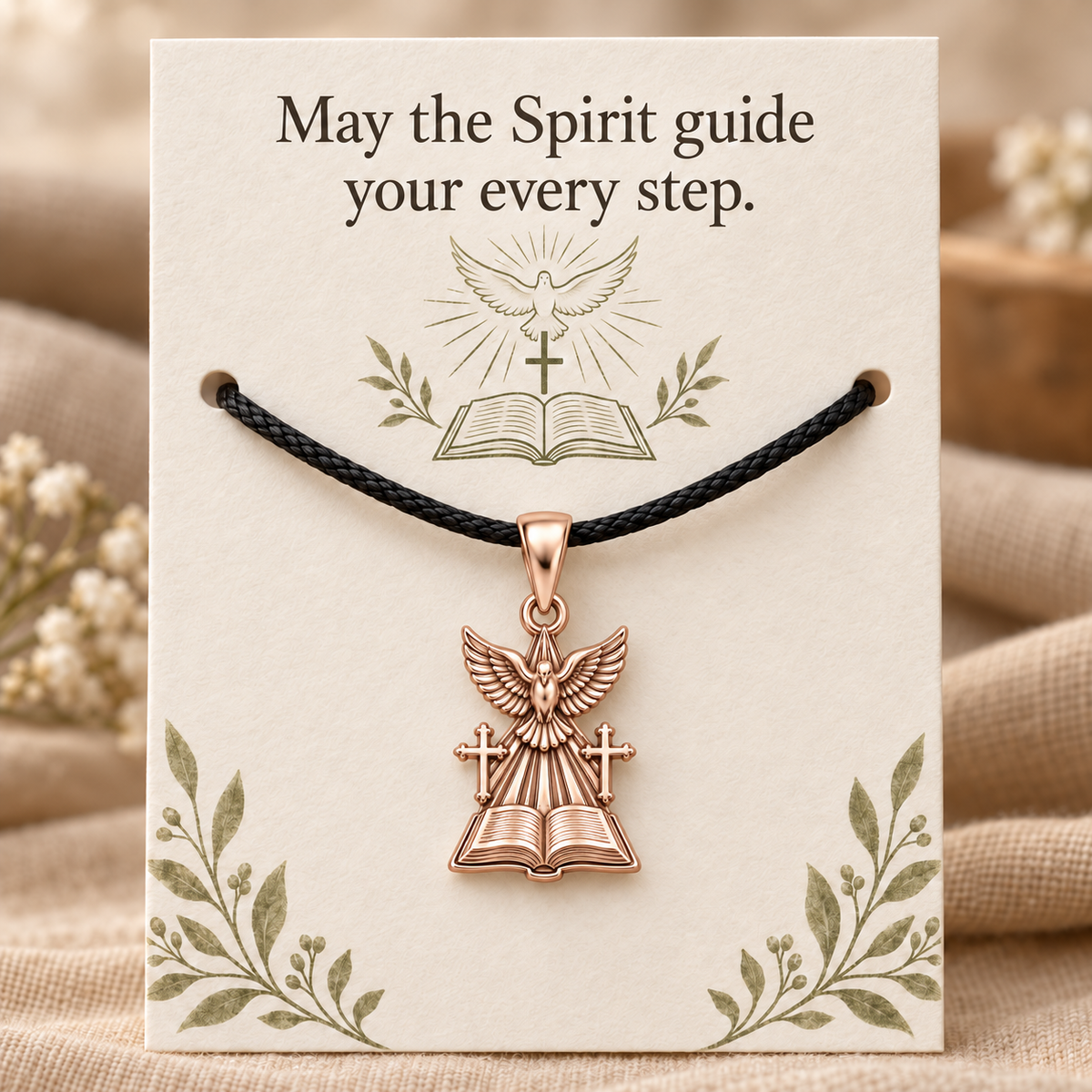 Holy Spirit Dove Bible Charm and Polyester Cord Bracelet Set Gift