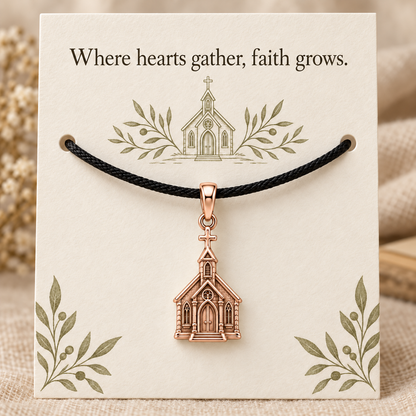 Church Chapel Charm and Polyester Cord Bracelet Set Gift
