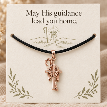Shepherd Staff Cross Charm and Polyester Cord Bracelet Set Gift