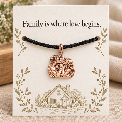 Family Is Where Love Begins Charm and Polyester Cord Bracelet Gift