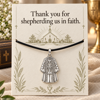 Thank You Father Priest Vestment Charm and Polyester Cord Bracelet Set Gift