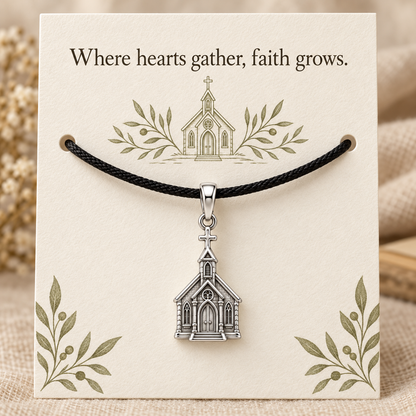 Church Chapel Charm and Polyester Cord Bracelet Set Gift