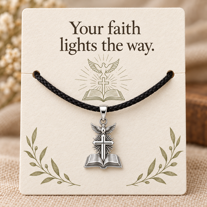 Holy Spirit Cross Bible Charm and Polyester Cord Bracelet Set Gift