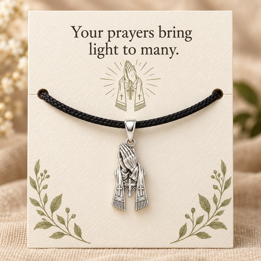 Praying Hands Stole Charm and Polyester Cord Bracelet Set Gift