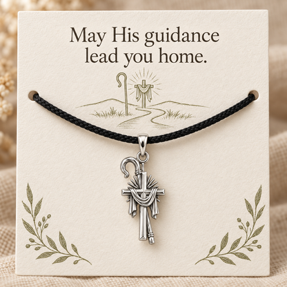 Shepherd Staff Cross Charm and Polyester Cord Bracelet Set Gift