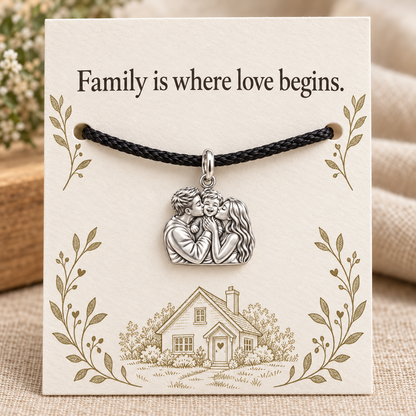 Family Is Where Love Begins Charm and Polyester Cord Bracelet Gift