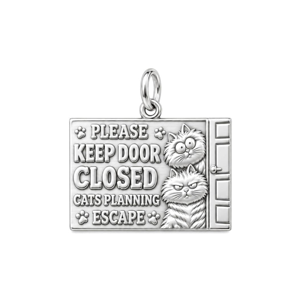 Cats Planning Escape Charm Bracelet – Personalized Cat Mom Gift – silver plated 3 cm charm, front view