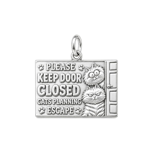 Cats Planning Escape Charm Bracelet – Personalized Cat Mom Gift – silver plated 3 cm charm, front view