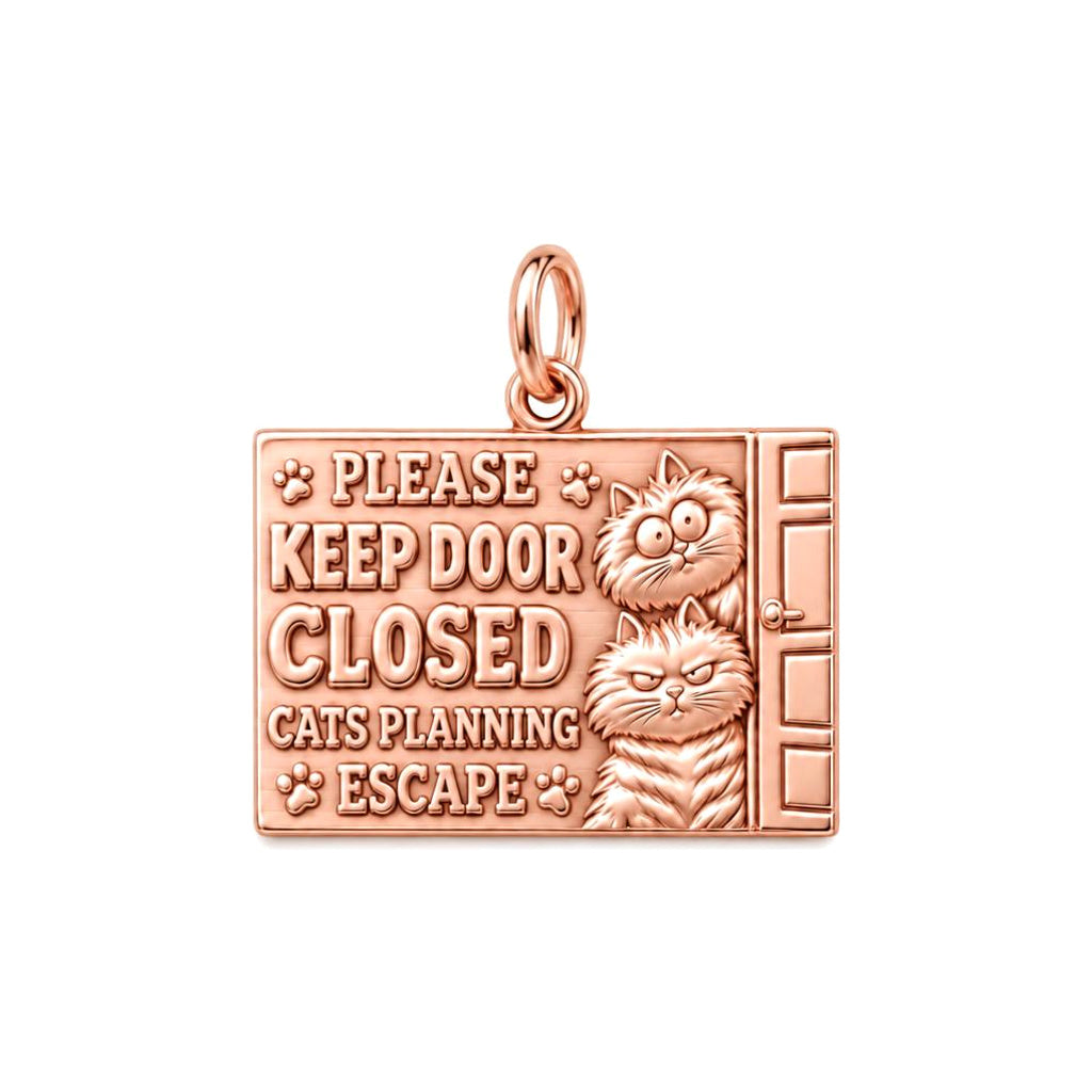 Cats Planning Escape Charm Bracelet – Personalized Cat Mom Gift – rose gold 3 cm charm, front view