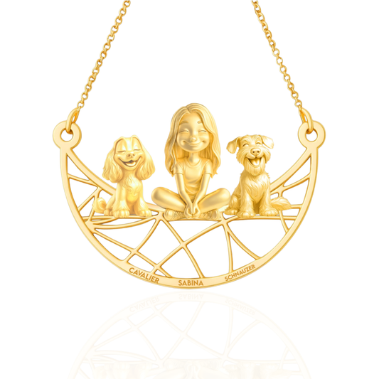 Soulyshine Personalized Girl And Her Pets Necklace - Cavalier/Schnauzer