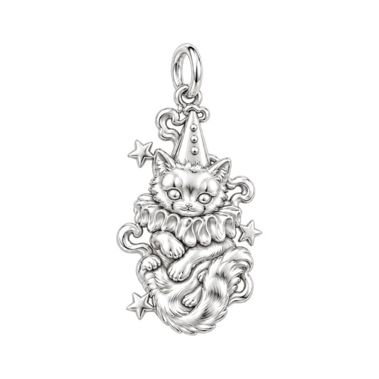 Celestial Circus Cat Charm Bracelet – Personalized Cat Mom Gift – silver charm, front view