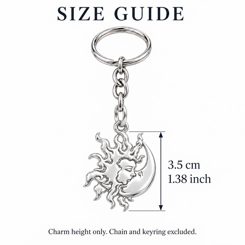 Celestial Eternal Bond Charm Keychain – size guide, 3.5 cm (1.38 in) charm, chain and keyring excluded