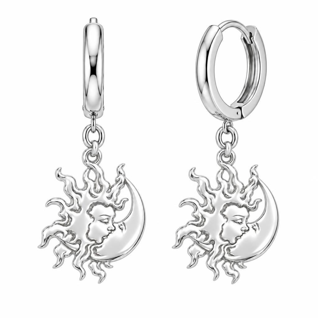 Celestial Eternal Bond Huggie Charm Earrings – silver, front view