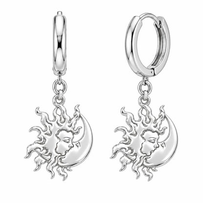 Celestial Eternal Bond Huggie Charm Earrings – silver, front view