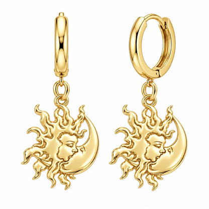 Celestial Eternal Bond Huggie Charm Earrings – 18K gold, front view