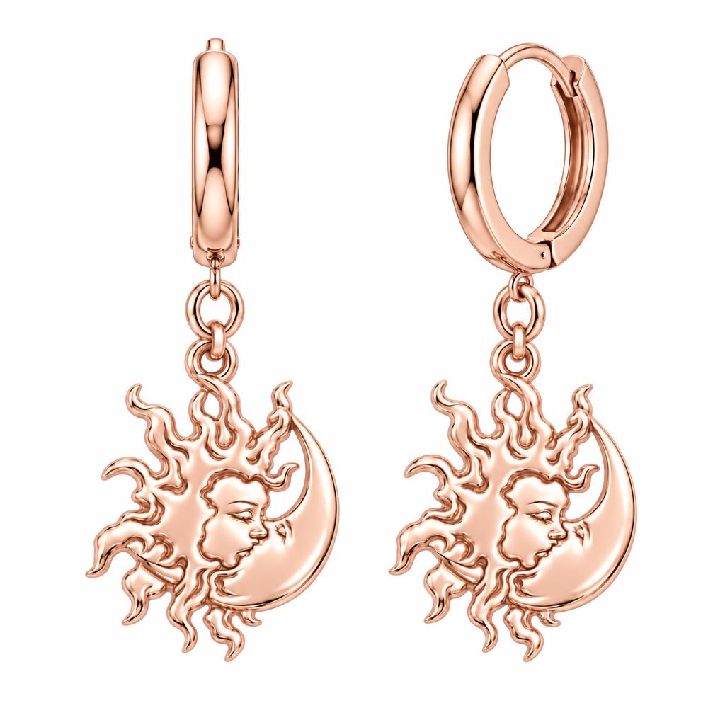 Celestial Eternal Bond Huggie Charm Earrings – rose gold, front view