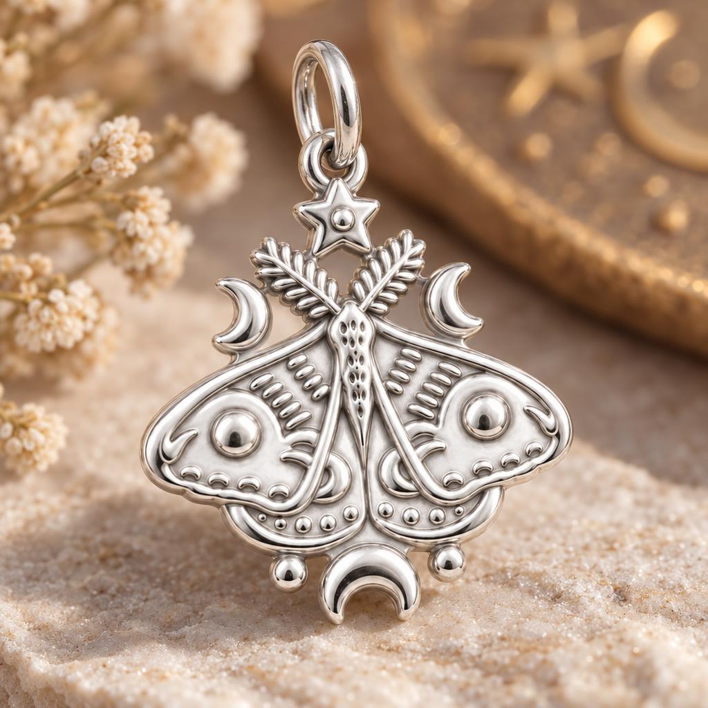 Celestial Luna Moth Charm Bracelet – Personalized Daughter Gift – macro detail of the charm