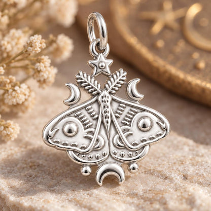 Celestial Luna Moth Charm Bracelet – Personalized Daughter Gift – macro detail of the charm
