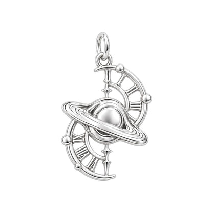 Celestial Time Saturn Charm Bracelet – Personalized Dreamer Gift – silver plated 3 cm charm, front view