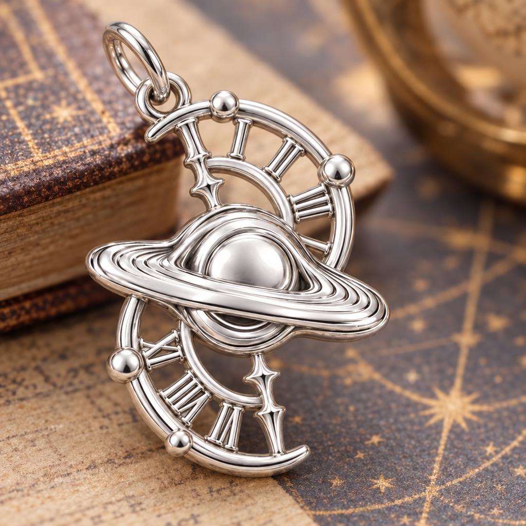 Celestial Time Saturn Charm Bracelet – Personalized Dreamer Gift – macro detail of the charm